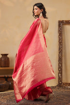 Rani Color Zari Woven Soft Silk Saree