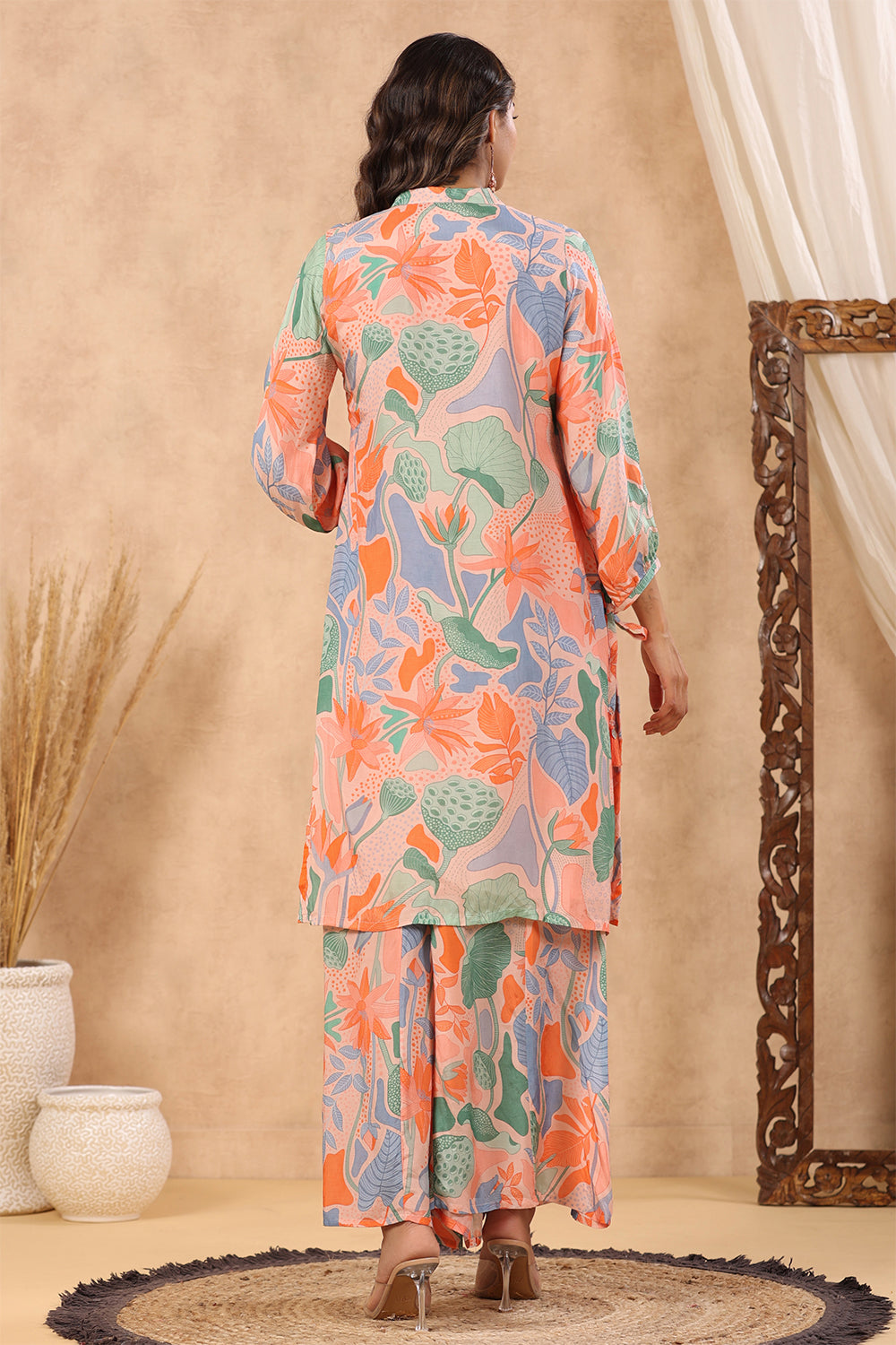 Peach Color Muslin Printed Co-Ord Set