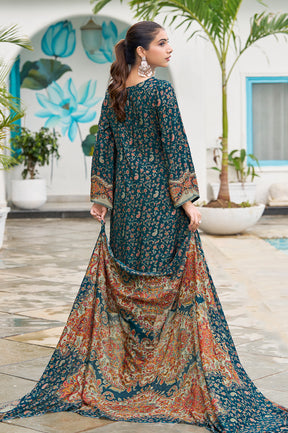 Teal Blue Muslin Floral Printed Unstitched Suit Material