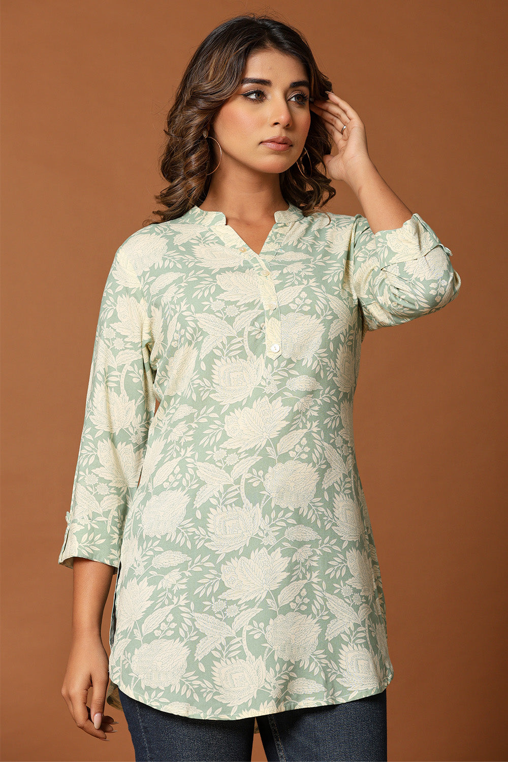 Pista Green Color Cotton Printed Tunic