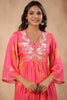Magenta Color Muslin Printed Front Slit Kurta With Sharara