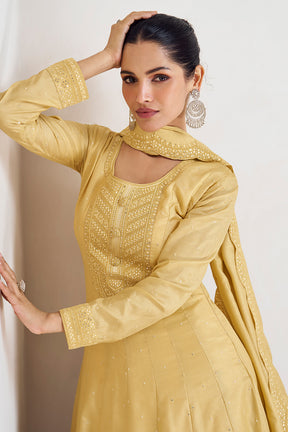 Lemon Yellow Color Silk Embroidered Anarkali Kurti
