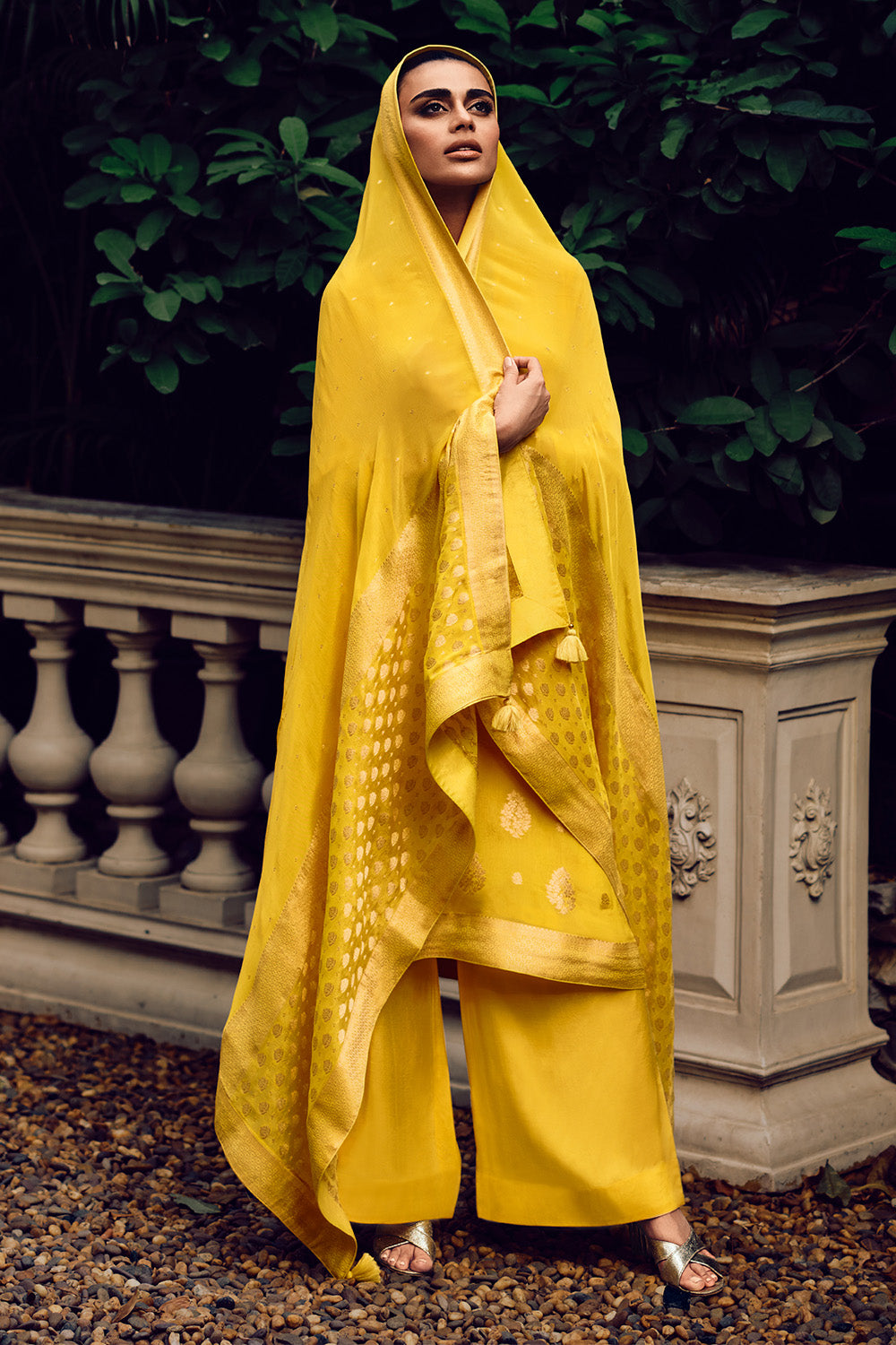 Mustard Color Crepe Woven Unstitched Suit Fabric