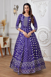 Dark Violet Color Crepe Silk Printed &amp; Neck Embroidered Anarkali Kurti