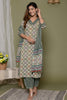 Beige & Turquoise Color Cotton Printed Suit