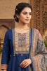 Navy Neck-Printed Cotton Anarkali Suit