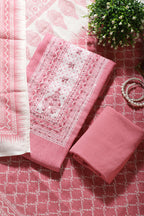 Dusty Pink Color Printed Linen Cotton Unstitched Suits