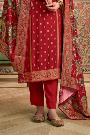 Maroon Color Pashmina Woven Unstitched Suit Material