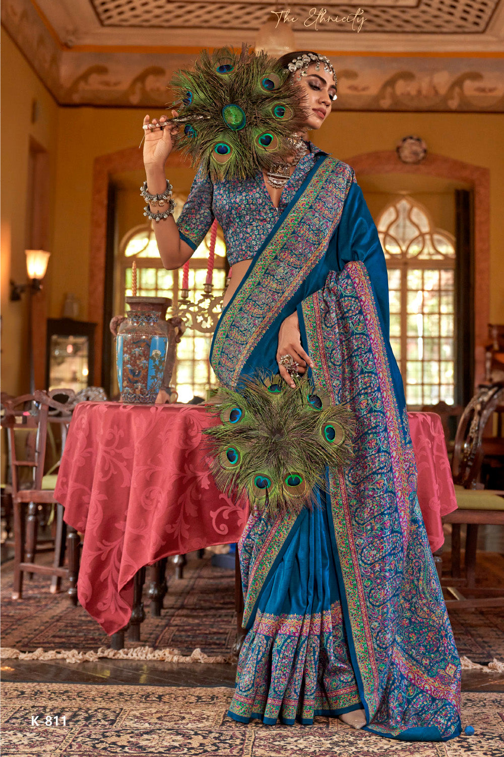 Blue Color Printed Gajji Silk Saree