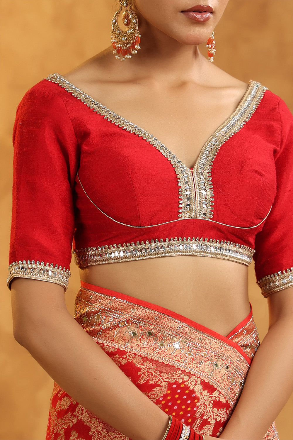Red Color Khhadi Georgette Woven Saree