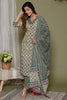 Beige & Turquoise Color Cotton Printed Suit