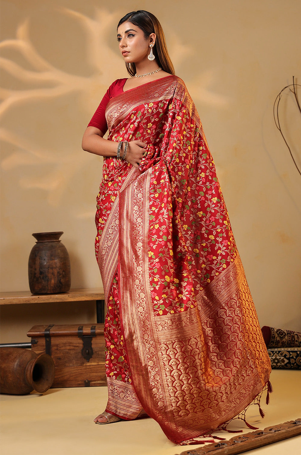 Red Silk Zari & Resham Woven Saree