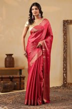 Rani Color Zari Woven Soft Silk Saree