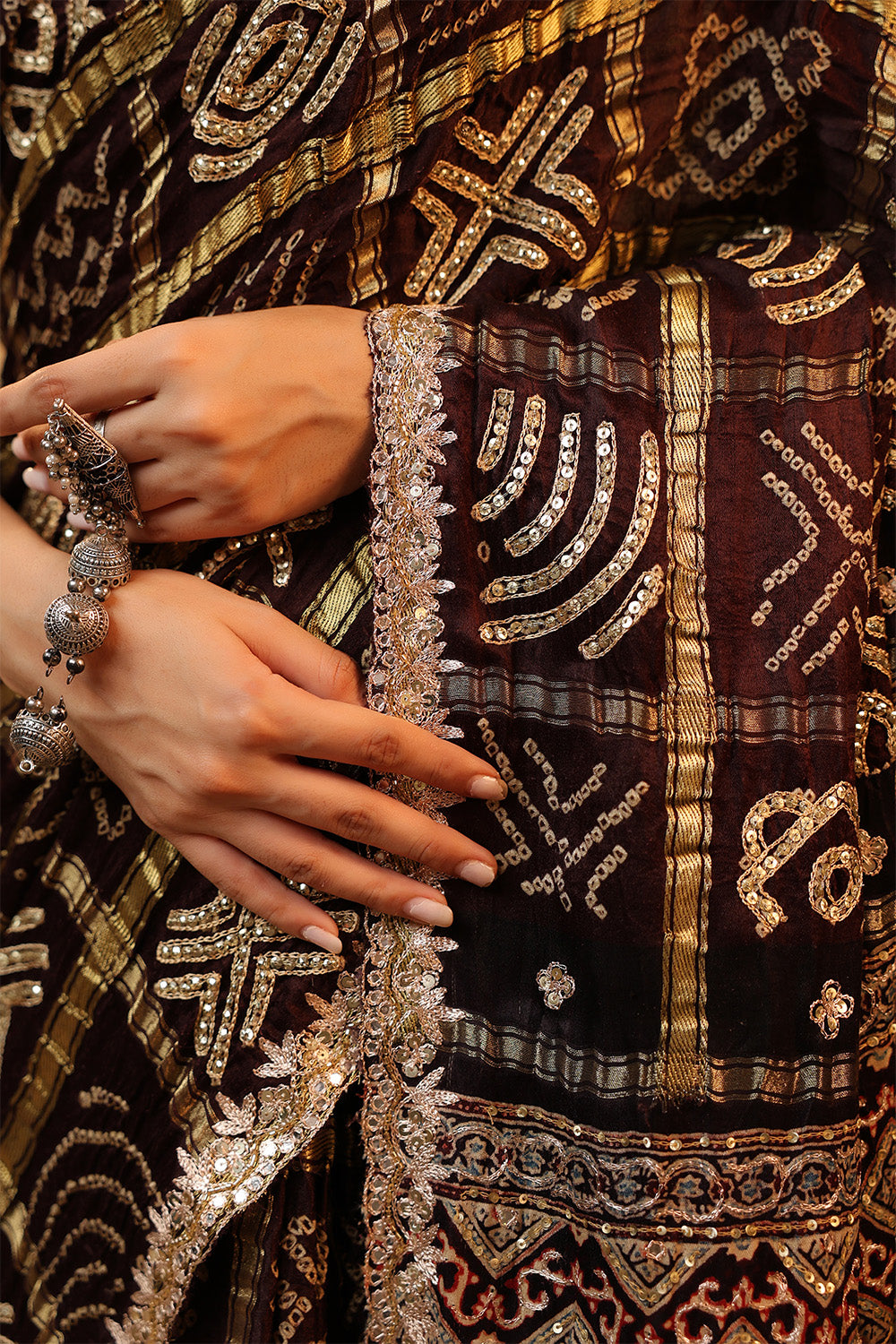 Brown Color Gharchola Pure Gajji Silk Printed And Embroidered Saree