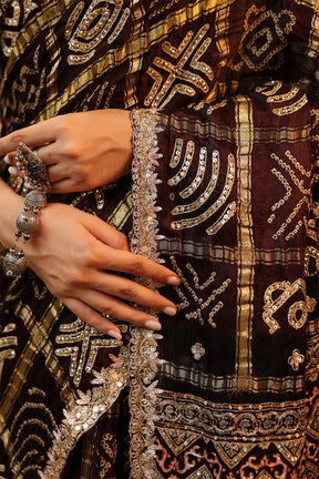 Brown Color Gharchola Pure Gajji Silk Printed And Embroidered Saree