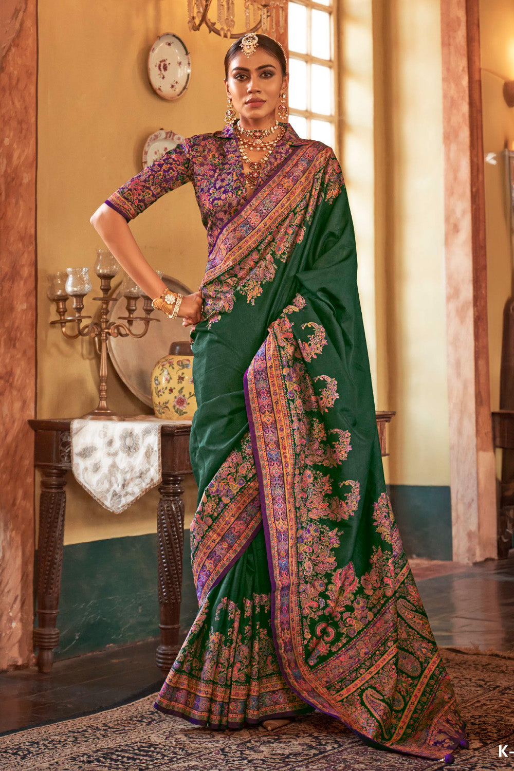 Green Color Gajji Silk Printed Saree