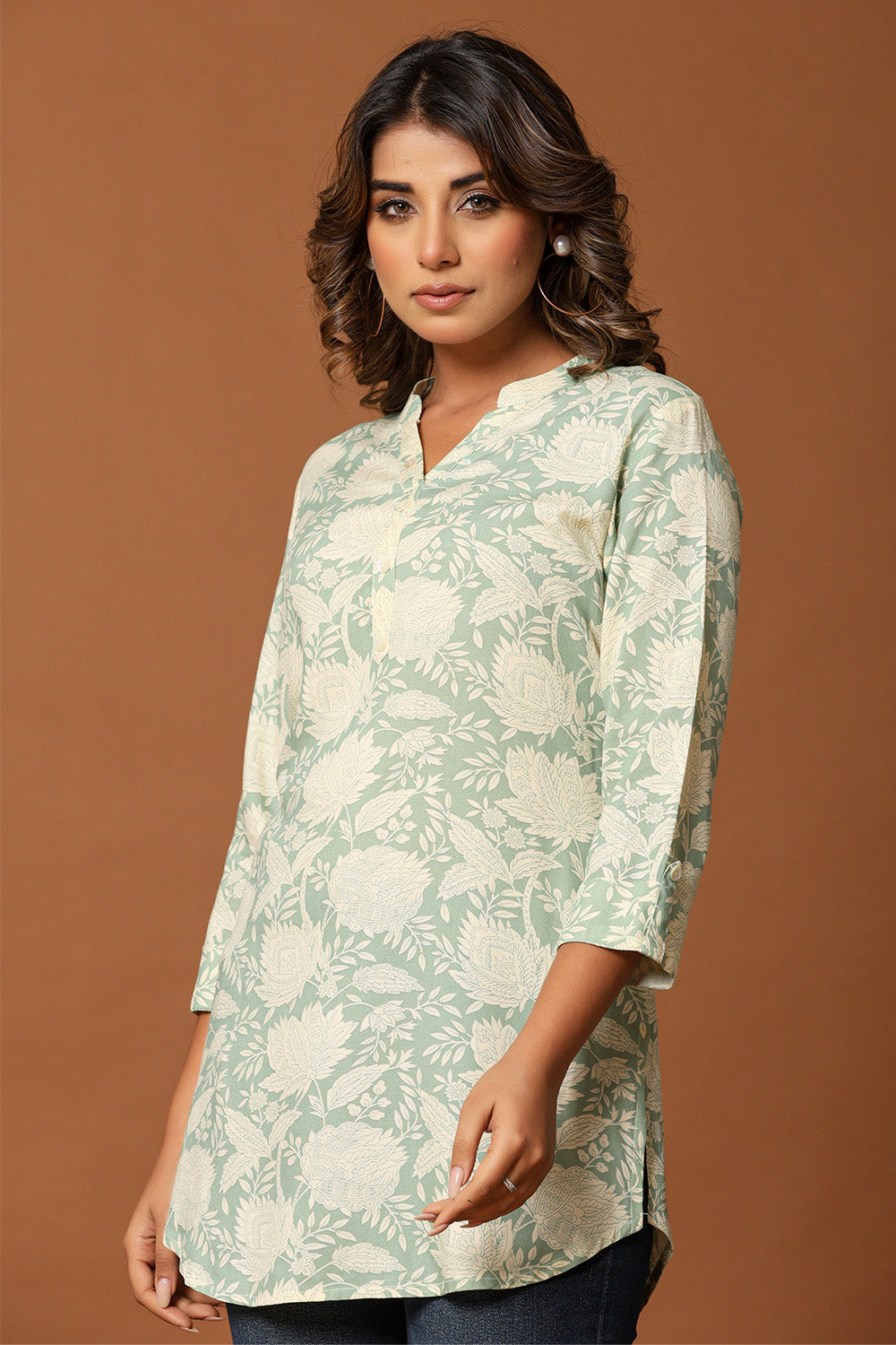 Pista Green Color Cotton Printed Tunic