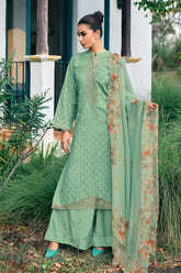 Sea Green Printed And Embroidered Cotton Unstitched Suit