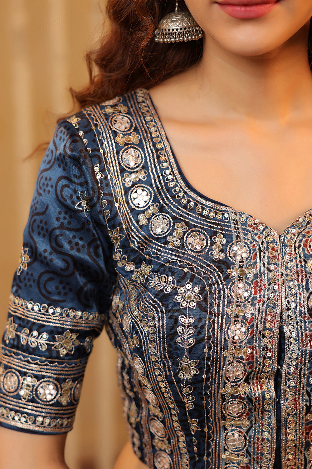 Black & Blue Pure Mulberry Silk Printed And Embroidered Saree