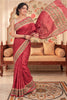 Deep Cherry Tussar Silk Printed And Zari Taar Woven Saree