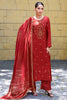 Red Silk Printed And Zardosi Work Unstitched Suit Material