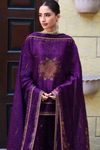 Purple Silk Printed And Zardosi Work Unstitched Suit Material