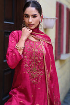 Rani Silk Printed And Zardosi Work Unstitched Suit Material