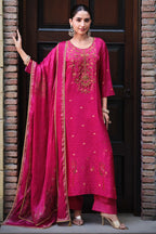 Rani Silk Printed And Zardosi Work Unstitched Suit Material