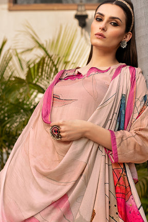 Peach & Pink Color Printed Crepe Silk Unstitched Suit Material