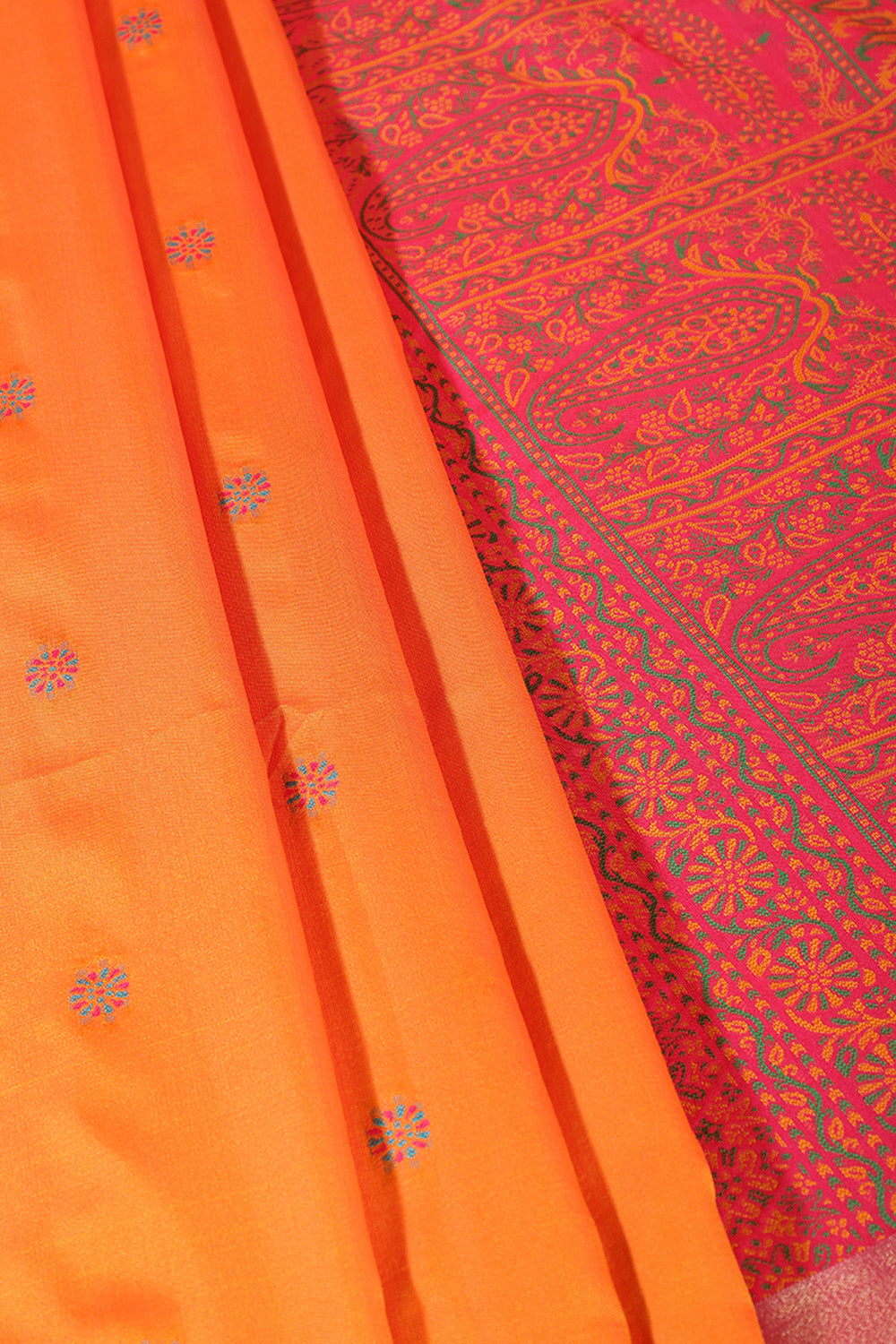 Orange & Fuchsia Silk Resham And Zari Woven Saree
