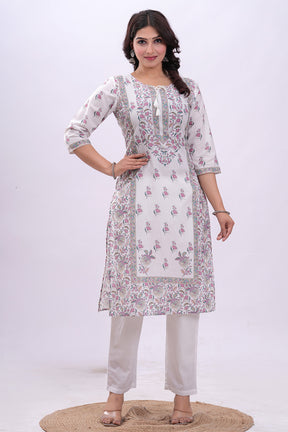 Pink & Cream Color Cotton Floral Printed Straight Suit