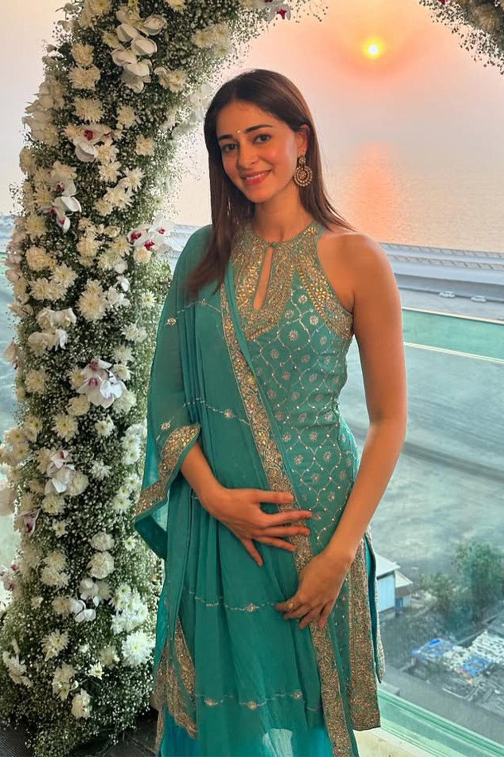Teal Green Color Georgette Zari & Sequins Embroidered Suit With Gharara