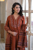Rust Cotton Neck-Embroidered And Printed Anarkali Suit