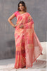 Coral Color Organza Woven Saree