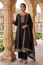 Black Crepe Silk Zari and Sequins Embroidered Anarkali Suit