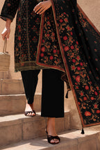 Black Silk Embroidered And Floral Printed Unstitched Suit Fabric