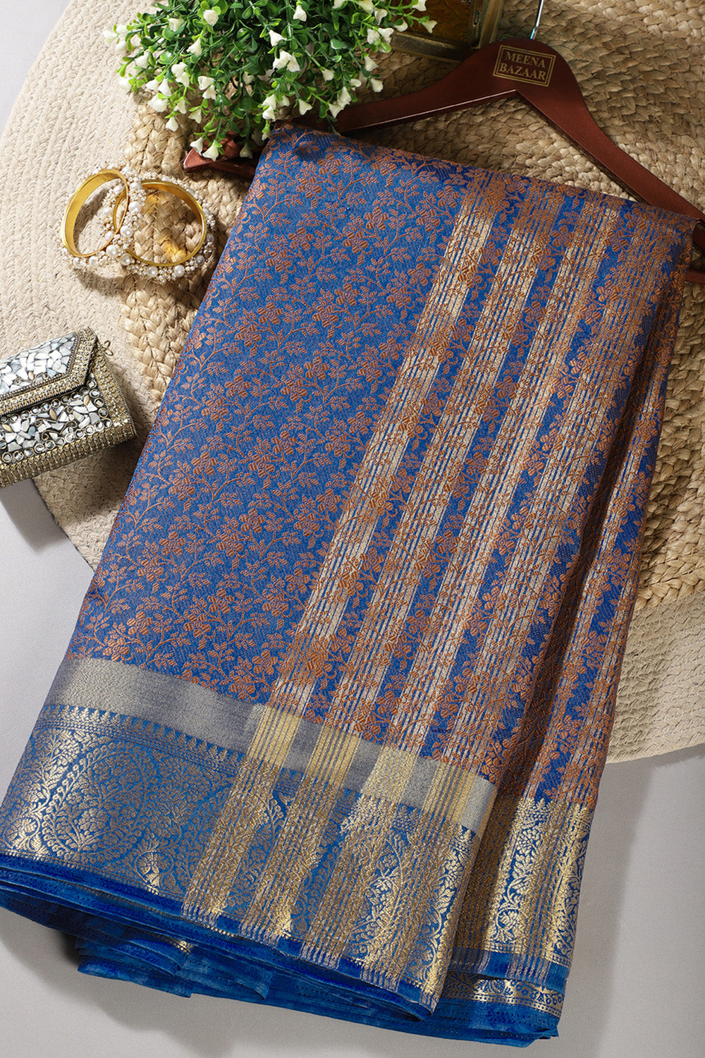 Blue Color Silk Floral Resham & Zari Woven Saree
