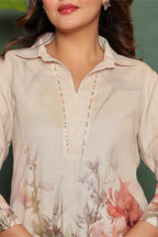 Cream Color  Khadi Cotton Printed Co-Ord Set