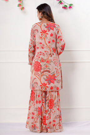 Beige Color Crepe Printed Gharara Suit