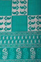 Cream & Teal Cotton Dabu Block Print Unstitched Suit Material