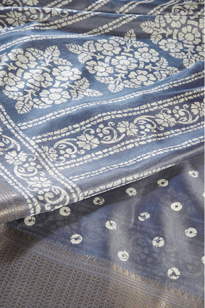Light Blue Color Cotton Silk Block Printed Saree