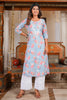 Powder Blue Color Floral Printed Cotton Long Kurti Set