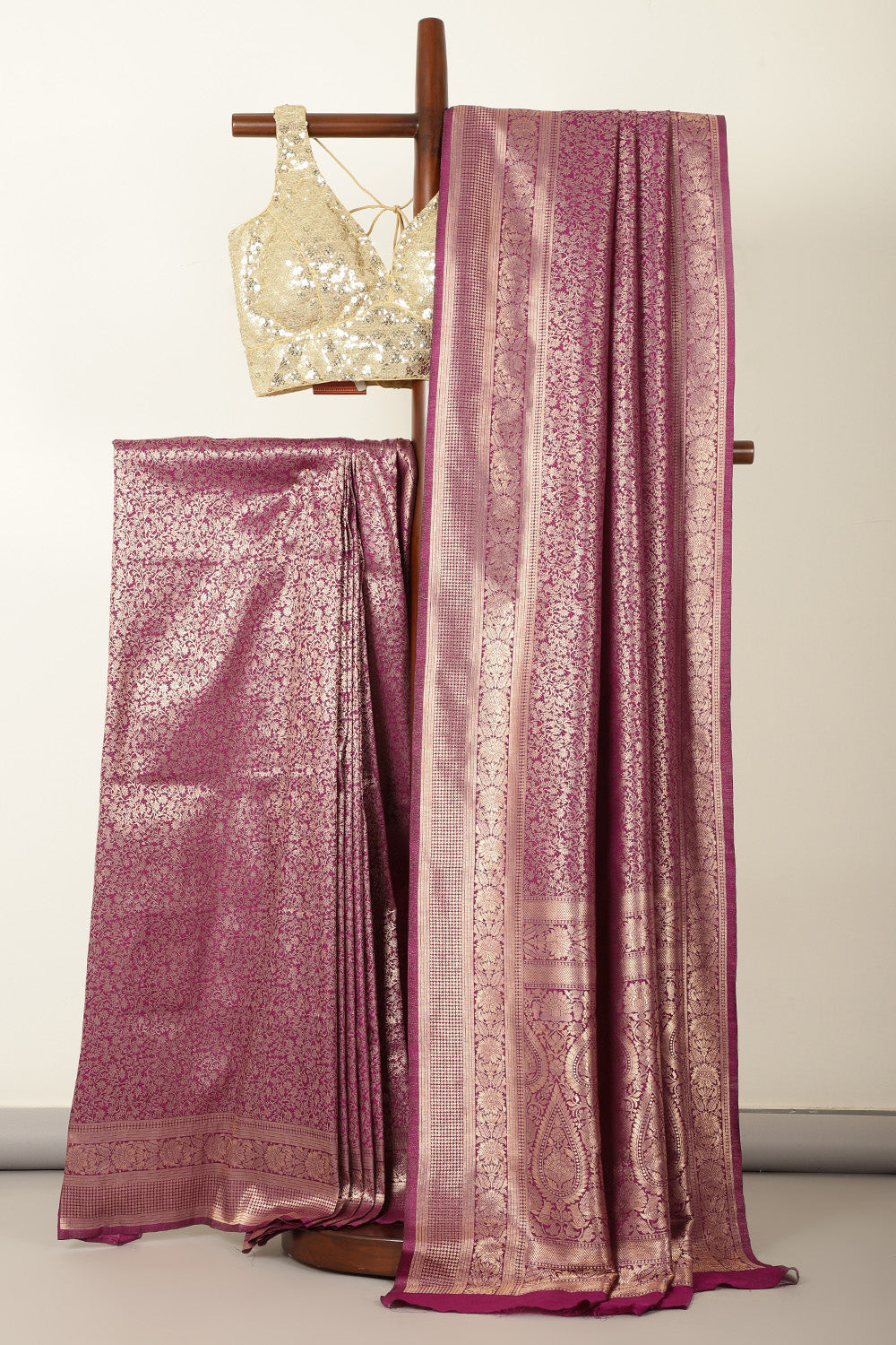 Purple Silk Zari Floral Zaal Woven Saree