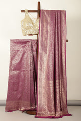 Purple Silk Zari Floral Zaal Woven Saree