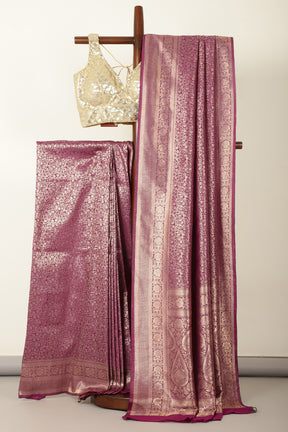 Purple Silk Zari Floral Zaal Woven Saree
