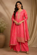 Peach Woven And Embroidered Silk Suit