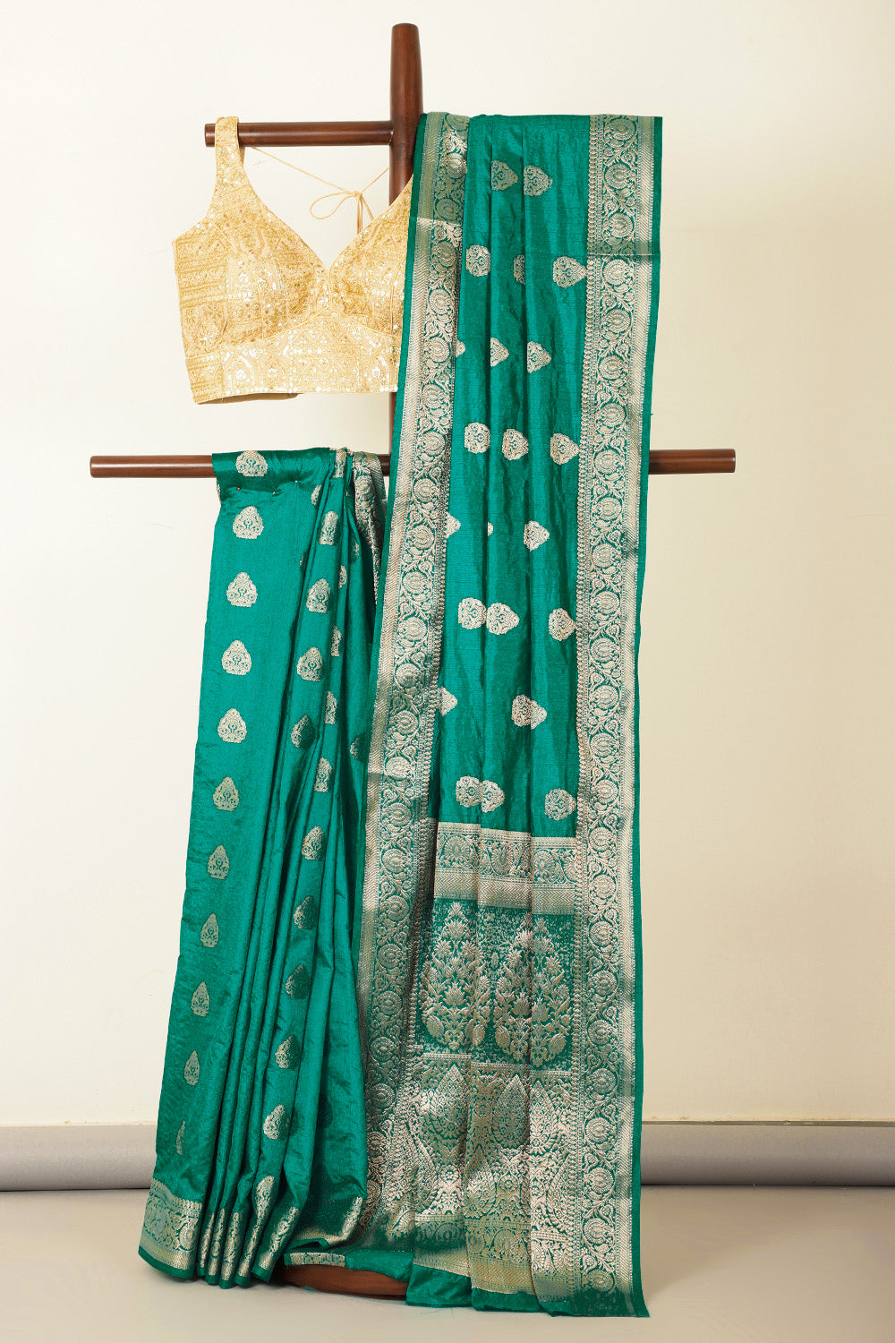 Teal Green Silk Zari Woven Saree