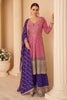Magenta Pink & Violet Georgette Zari And Sequins Embroidered Suit With Embroidered Palazzo