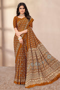 Brown Soft Georgette Floral Printed Saree