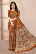 Brown Soft Georgette Floral Printed Saree